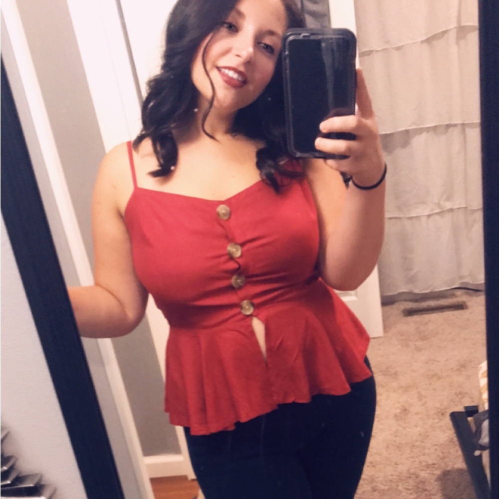 Pink button up spaghetti strap shirt